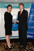 HC Jon receives his award from Kelly Davies, CEO of Vi-Ability and former Arsenal, Liverpool and Wales Ladies footballer